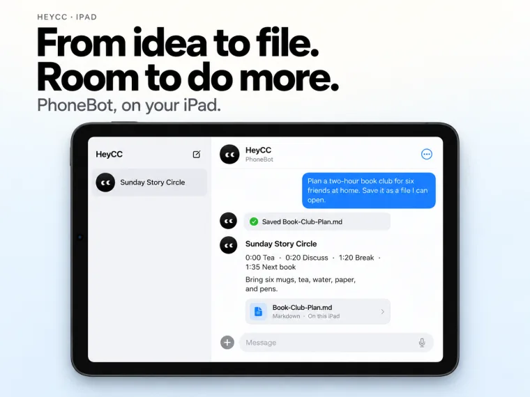 HeyCC PhoneBot on iPad