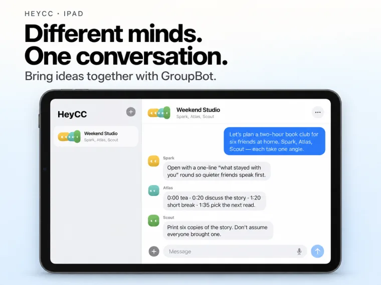 HeyCC GroupBot on iPad